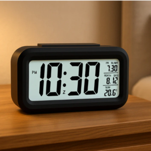 Digital LCD Alarm Clock – Backlit Display with Time & Temperature