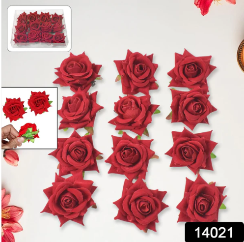 Velvet Rose Hair Clip – Red Flower Design (12 Pcs) | Calm & Curl