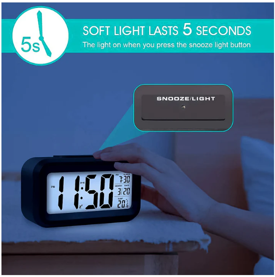 Digital LCD Alarm Clock – Backlit Display with Time & Temperature - Image 2