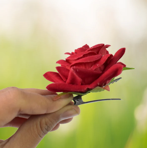 Velvet Rose Hair Clip – Red Flower Design (12 Pcs) | Calm & Curl - Image 3