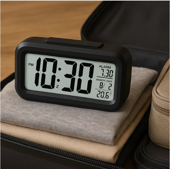 Digital LCD Alarm Clock – Backlit Display with Time & Temperature - Image 3