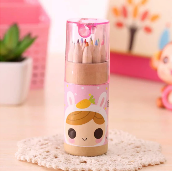 Kids Colouring Pencils Set – 12 Mini Shades with Sharpener | TinyTrendy