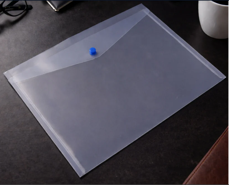 Transparent Document File Folder – Single Pocket with Button Closure