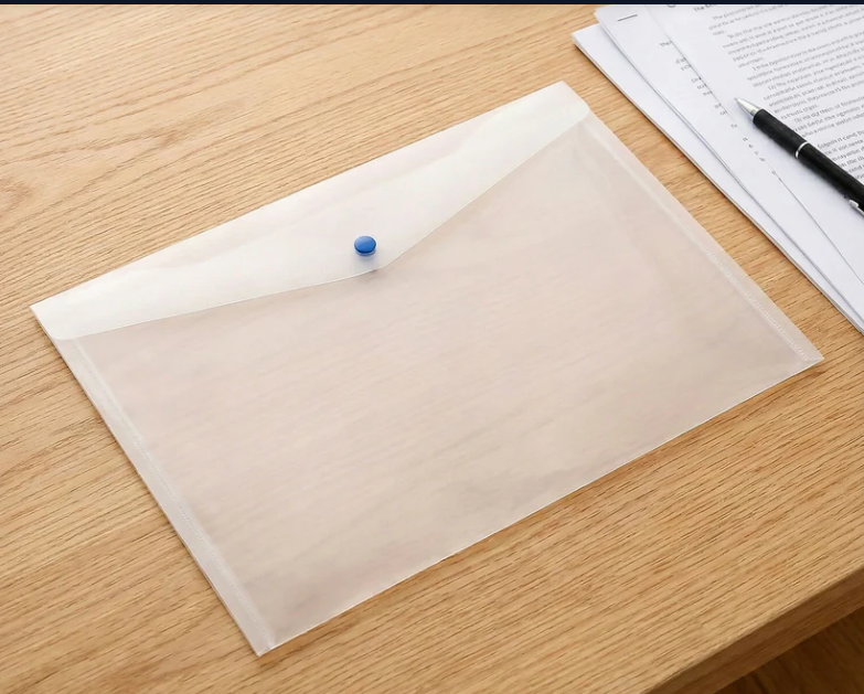 Transparent Document File Folder – Single Pocket with Button Closure