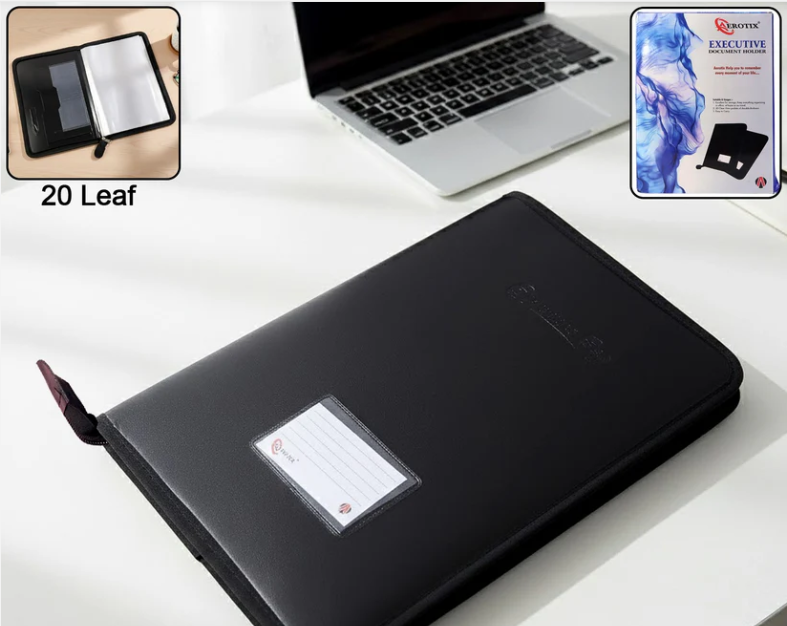 Executive Document File Folder – Secure Zipper with 20 Clear Sleeves
