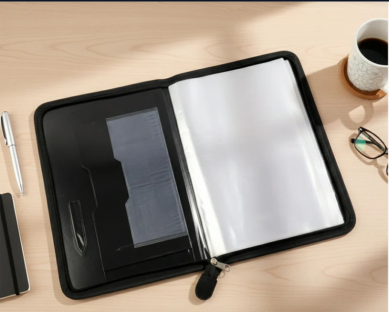 Executive Document File Folder – Secure Zipper with 20 Clear Sleeves