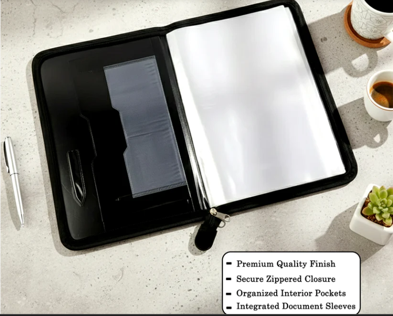 Executive Document File Folder – Secure Zipper with 20 Clear Sleeves