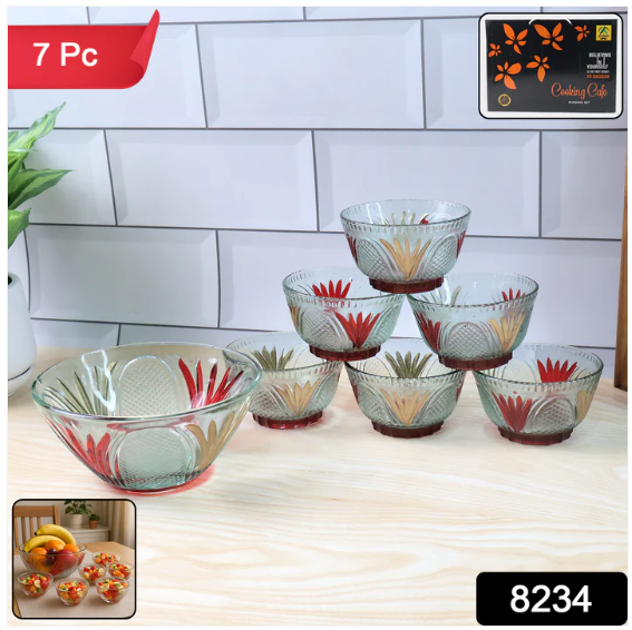 Glass Dessert Bowl Set – 7 Pc Rose Design | Serve Stellar - Image 2