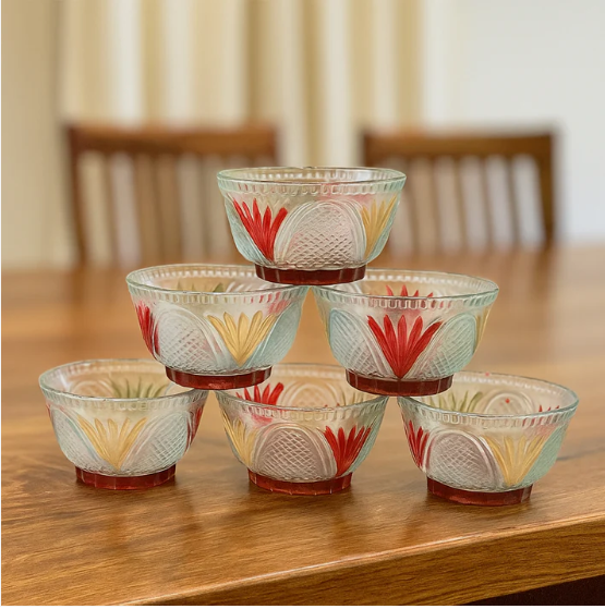 Glass Dessert Bowl Set – 7 Pc Rose Design | Serve Stellar - Image 4