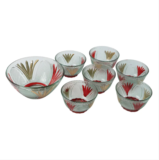 Glass Dessert Bowl Set – 7 Pc Rose Design | Serve Stellar - Image 5