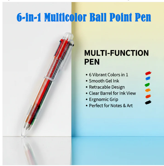 Multicolor Ball Pen – 6-in-1 Smooth & Vibrant Writing Tool - Image 4