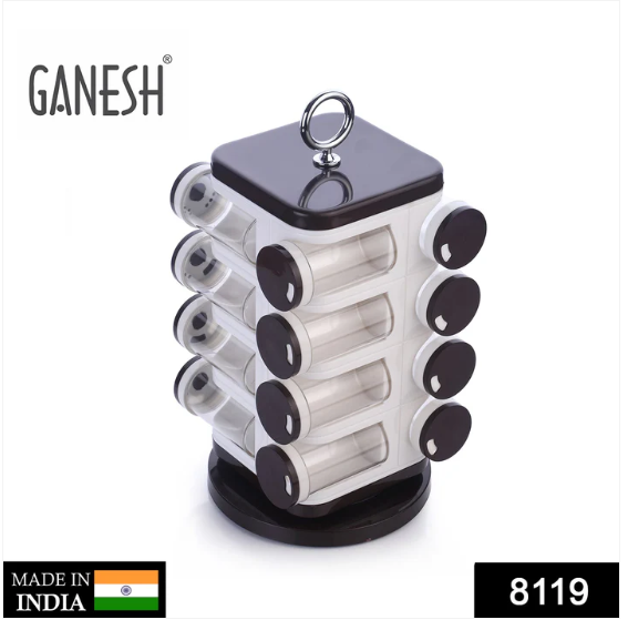 Revolving Spice Rack – 16 PC Plastic Jars, 100ml Each | Ganesh - Image 2