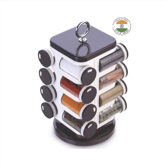 Revolving Spice Rack – 16 PC Plastic Jars, 100ml Each | Ganesh - Image 3