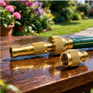 Heavy Duty Brass Garden Hose Nozzle – Adjustable Water Spray for Outdoor Use