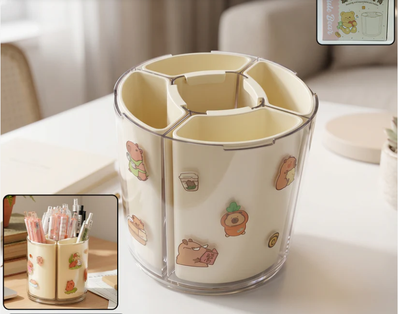 Rotating Desk Organizer – 5 Compartments with 360° Spin for Office & Home