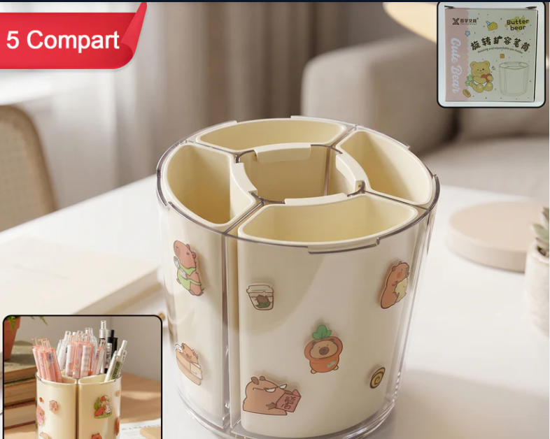 Rotating Desk Organizer – 5 Compartments with 360° Spin for Office & Home