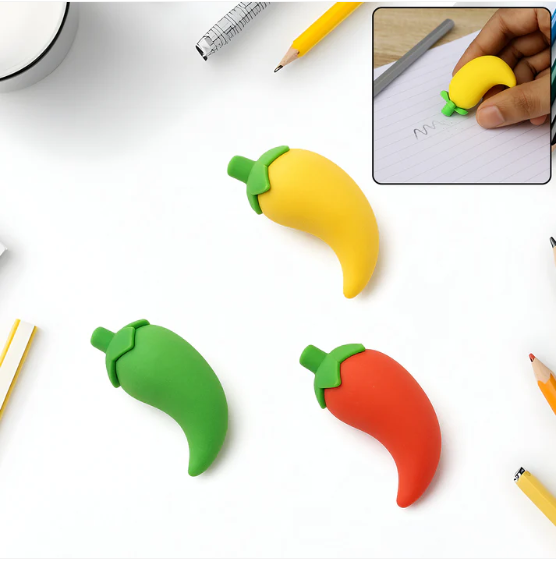 Chili Shape Erasers – Fun 3D Mini Eraser Set (3 Pc) | Writezo