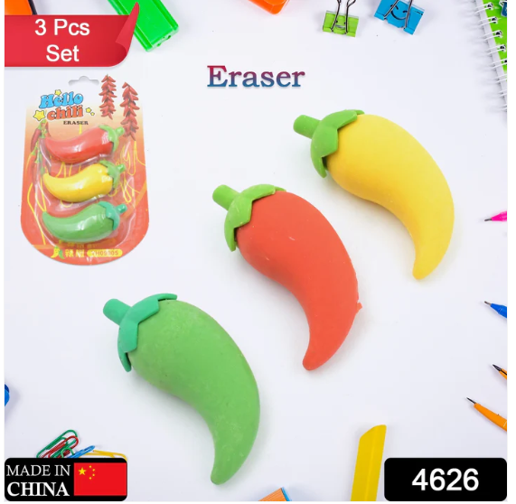Chili Shape Erasers – Fun 3D Mini Eraser Set (3 Pc) | Writezo - Image 2