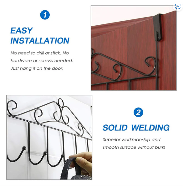 Transform your living space with our versatile Over Door Hanger Rack, designed to bring instant organisation and style to any room. Perfect for decluttering bedrooms, bathrooms, and hallways, this sturdy metal hanging rack offers a smart, space-saving storage solution without the need for drilling or complex installation. Simply hang it over any standard door and enjoy the convenience of seven robust hooks, ready to hold everything from coats and hats to bags and towels. Experience a tidier home with this elegant and functional organizer from Indo Glow.
