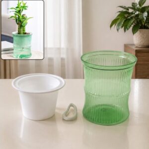Self-Watering Bamboo Style Plastic Flower Pot – Easy Indoor Plant Care
