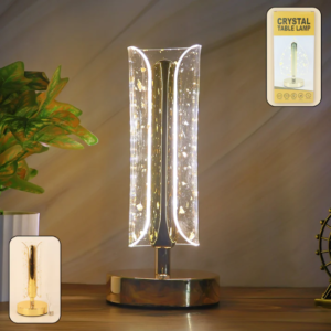 Crystal Table Lamp – Elegant LED Glow with Golden Base