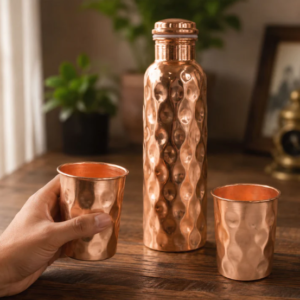Copper Water Bottle Set – Diamond Cut & 2 Glasses | Own Hydrate