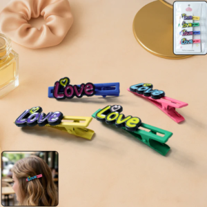 Decorative Hair Clip Set – Stylish Text Design, Pack of 4