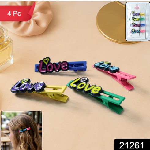 Decorative Hair Clip Set – Stylish Text Design, Pack of 4