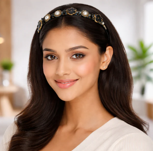 Decorative Headband – Elegant Pearl & Floral Design for Women