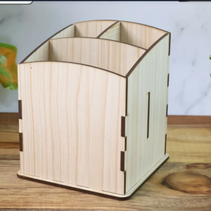 Wooden Pen Stand – Multi-Section Cube Desk Organizer