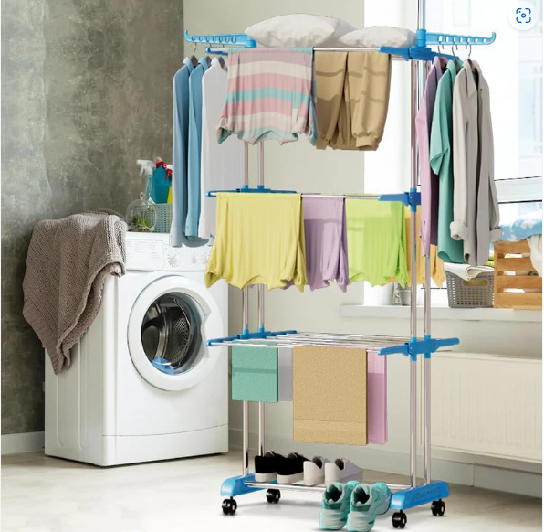 Cloth Drying Stand – 3-Layer Foldable Stainless Steel | FreshAura