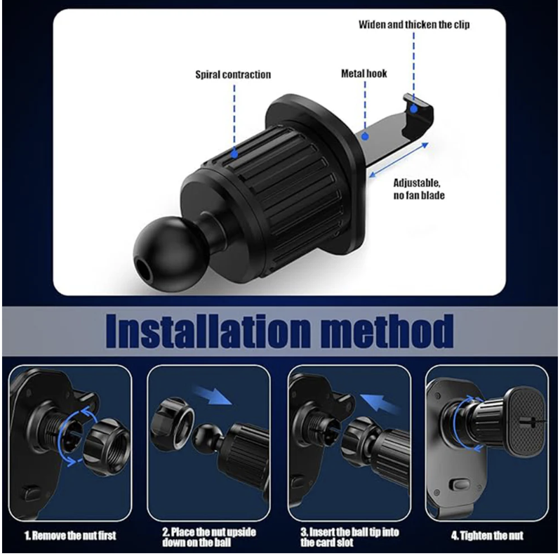 he Gravity Car Phone Holder offers a secure, hands-free solution for mounting your smartphone in the car, featuring an innovative gravity clamping design for a firm grip on all phone sizes. This universal air vent mount ensures your phone stays visible and stable, perfect for navigation and hands-free calls. Key features Gravity Auto-Lock clamps your phone automatically for easy one-hand operation. Compatible with all smartphone models, including top brands like iPhone and Samsung. Secure air vent clip with anti-slip silicone padding for stable attachment and device protection. 360° rotatable ball joint for adjustable viewing angles to suit your driving preferences. Compact ABS plastic construction blends elegantly with your car’s interior without blocking airflow.