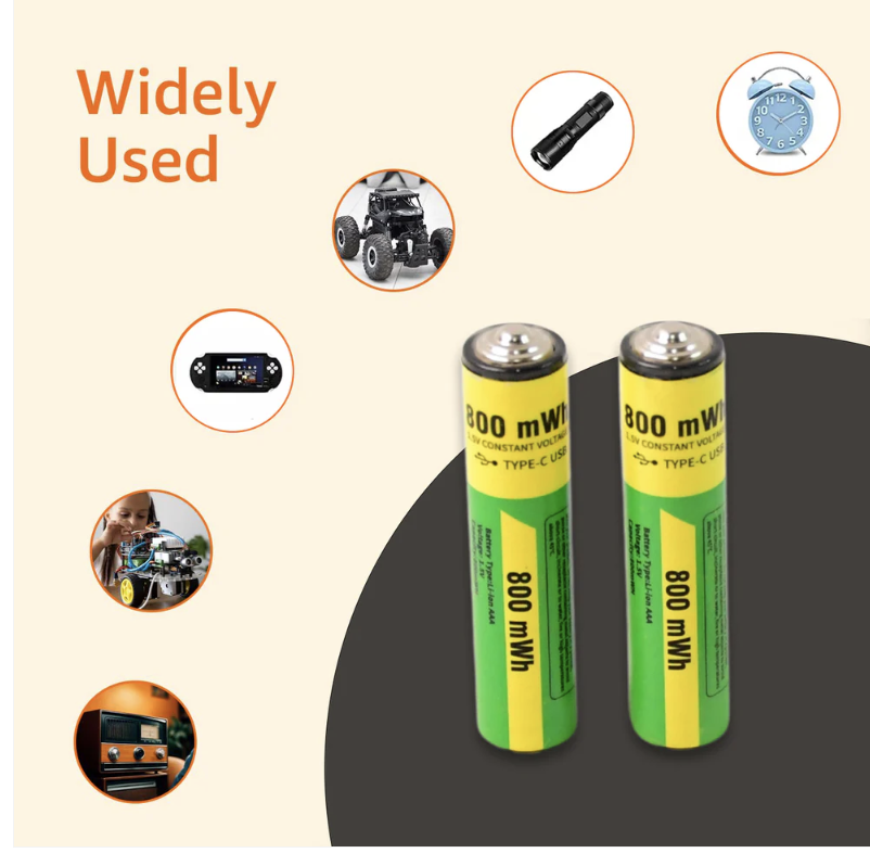 AAA Rechargeable Batteries 800mWh High Capacity 2 Pack
