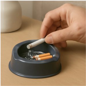 Plastic Ashtray – Durable Grey with Triple Cigarette Slots