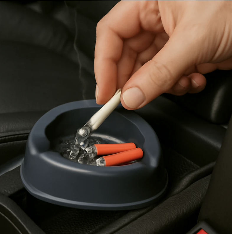 Plastic Ashtray – Durable Grey with Triple Cigarette Slots