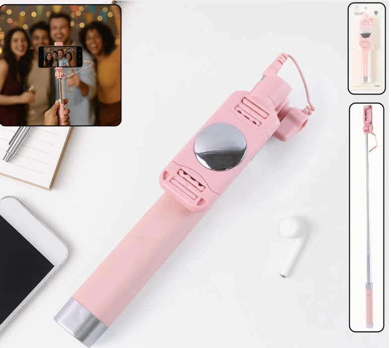 Wired Selfie Stick with Rearview Mirror – Extended 78 cm Reach