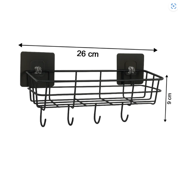 Self-Adhesive Wall Storage Baskets with Hooks – Durable Metal, No Drill