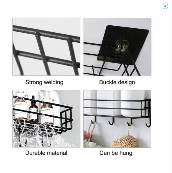 Self-Adhesive Wall Storage Baskets with Hooks – Durable Metal, No Drill