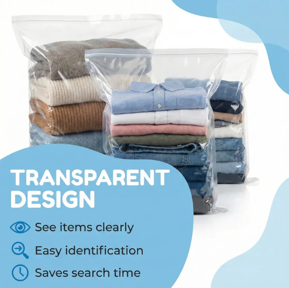 Vacuum Storage Bags with Suction Pump – Space-Saving 5 Pcs Set