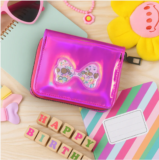 Kids Wallet – Vibrant Holographic Zip Closure with Glitter Bow - Image 2
