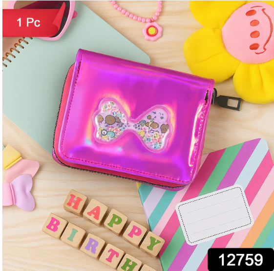 Kids Wallet – Vibrant Holographic Zip Closure with Glitter Bow - Image 3