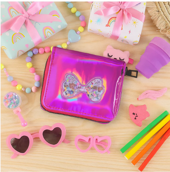 Kids Wallet – Vibrant Holographic Zip Closure with Glitter Bow - Image 4