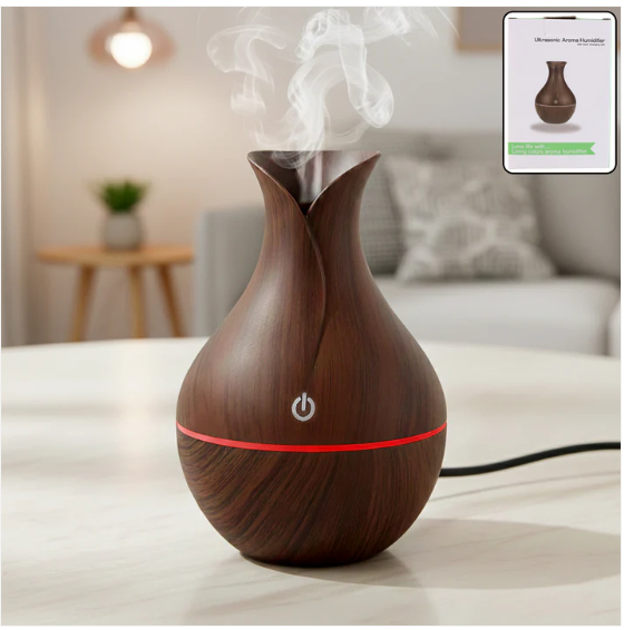 Mini Wooden Humidifier – Ultrasonic Mist Diffuser with LED | Indo Glow