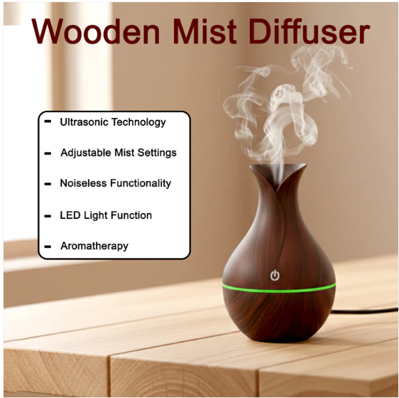 Mini Wooden Humidifier – Ultrasonic Mist Diffuser with LED | Indo Glow - Image 4