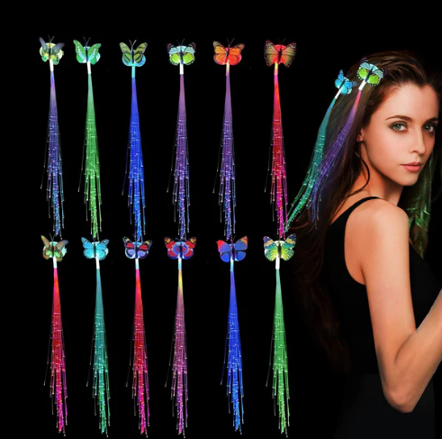 LED Butterfly Hair Braid Clip – Light-Up Party Accessory