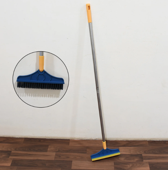 Floor Cleaning Brush – Long Handle 2-in-1 Wiper & Scrubber | Velvet Wipe