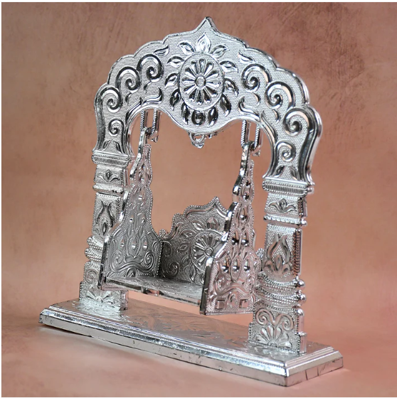 Bal Gopal Jhula – Silver-Coated Decorative Swing for Krishna Idol - Image 3