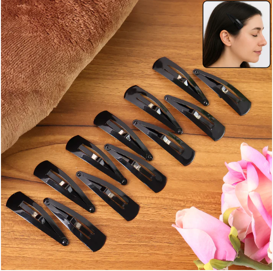 Metal Tik Tak Hair Clips – 12 Pc Matt Black Set | Calm & Curl