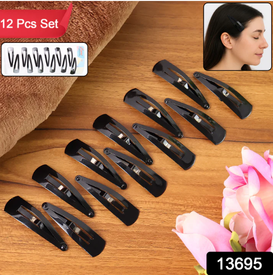 Metal Tik Tak Hair Clips – 12 Pc Matt Black Set | Calm & Curl - Image 2