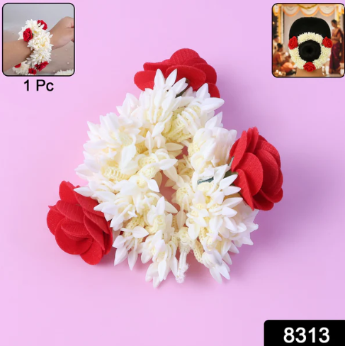 Artificial Flower Gajra – Traditional Red Rose & Jasmine Hair Accessory